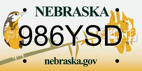 986YSD Nebraska License Plate