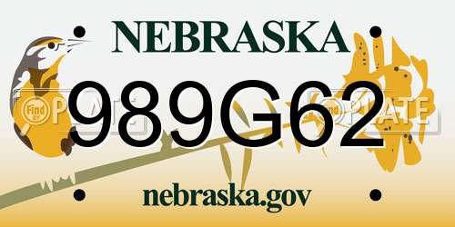 989G62 Nebraska License Plate