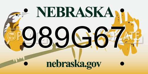 989G67 Nebraska License Plate