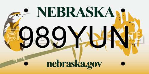 989YUN Nebraska License Plate