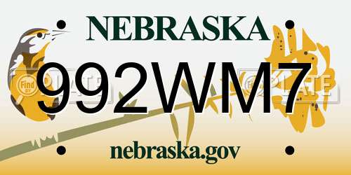 992WM7 Nebraska License Plate