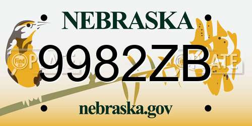 9982ZB Nebraska License Plate