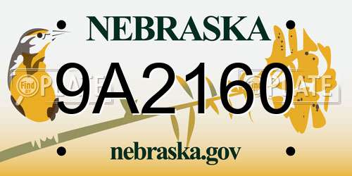 9A2160 Nebraska License Plate