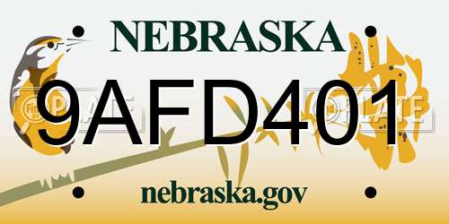 9AFD401 Nebraska License Plate