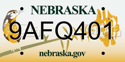 9AFQ401 Nebraska License Plate