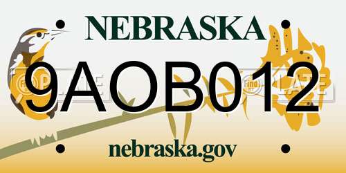 9AOB012 Nebraska License Plate