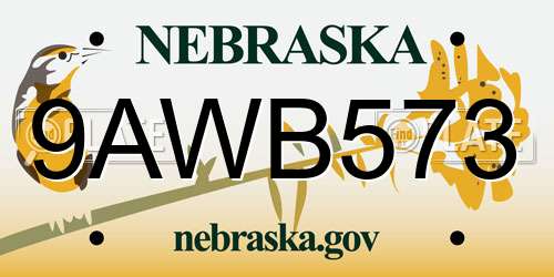 9AWB573 Nebraska License Plate