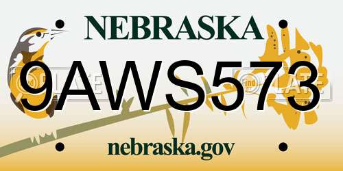 9AWS573 Nebraska License Plate