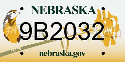 9B2032 Nebraska License Plate