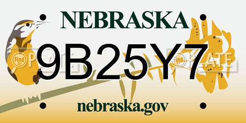 9B25Y7 Nebraska License Plate