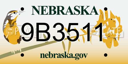 9B3511 Nebraska License Plate