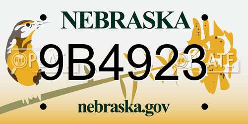 9B4923 Nebraska License Plate