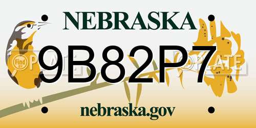 9B82P7 Nebraska License Plate