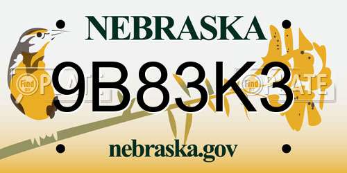9B83K3 Nebraska License Plate