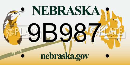 9B987 Nebraska License Plate
