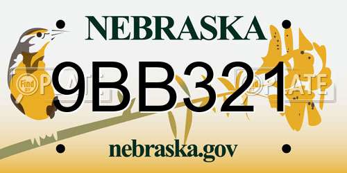 9BB321 Nebraska License Plate