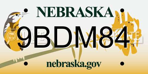 9BDM84 Nebraska License Plate