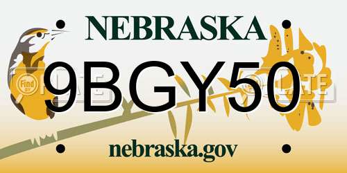 9BGY50 Nebraska License Plate