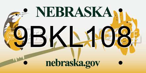 9BKL108 Nebraska License Plate