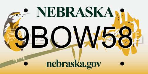 9BOW58 Nebraska License Plate