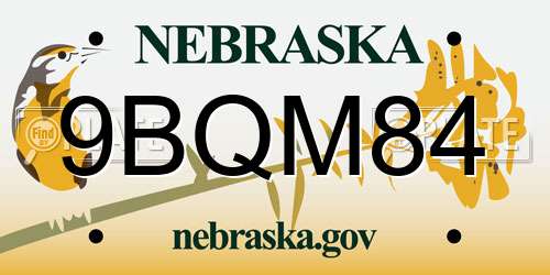 9BQM84 Nebraska License Plate