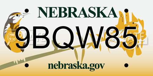 9BQW85 Nebraska License Plate