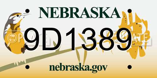 9D1389 Nebraska License Plate