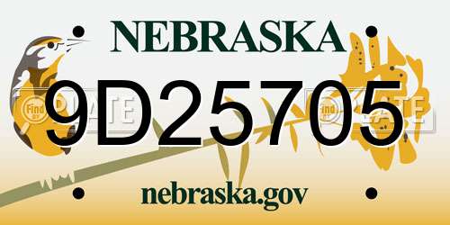 9D25705 Nebraska License Plate