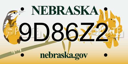 9D86Z2 Nebraska License Plate