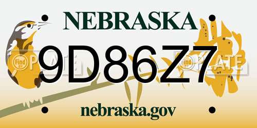 9D86Z7 Nebraska License Plate