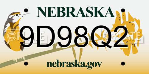 9D98Q2 Nebraska License Plate
