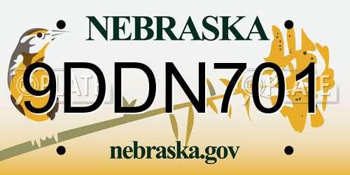 9DDN701 Nebraska License Plate