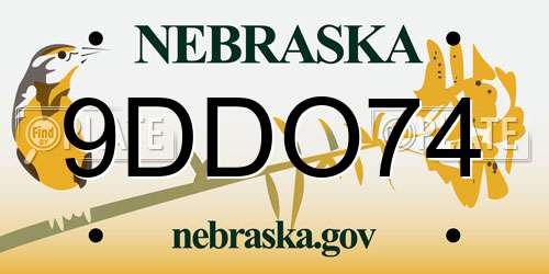 9DDO74 Nebraska License Plate