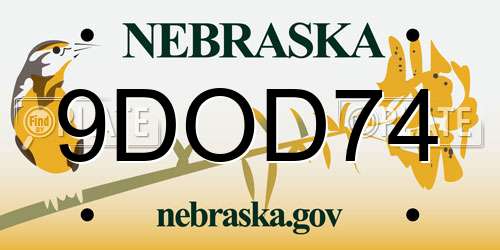 9DOD74 Nebraska License Plate