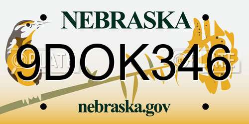 9DOK346 Nebraska License Plate