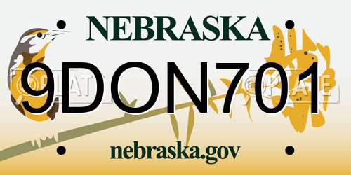 9DON701 Nebraska License Plate