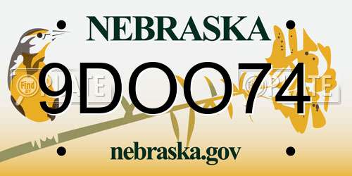 9DOO74 Nebraska License Plate
