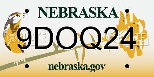 9DOQ24 Nebraska License Plate