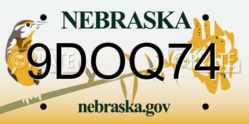 9DOQ74 Nebraska License Plate