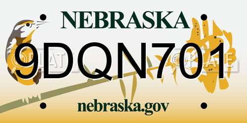 9DQN701 Nebraska License Plate