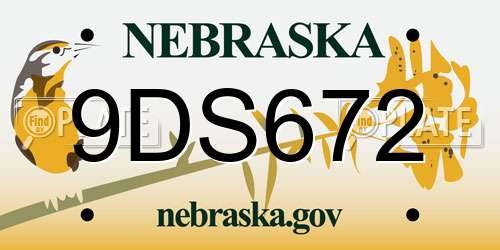 9DS672 Nebraska License Plate