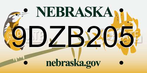 9DZB205 Nebraska License Plate