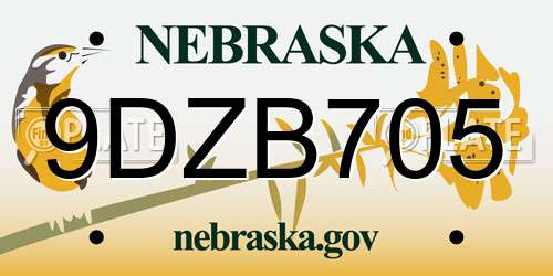 9DZB705 Nebraska License Plate
