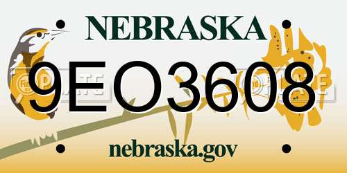 9EO3608 Nebraska License Plate