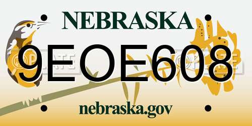 9EOE608 Nebraska License Plate