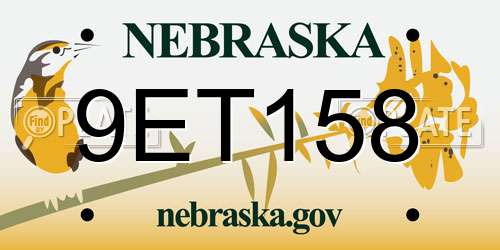 9ET158 Nebraska License Plate