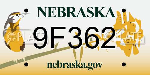 9F362 Nebraska License Plate
