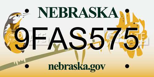 9FAS575 Nebraska License Plate