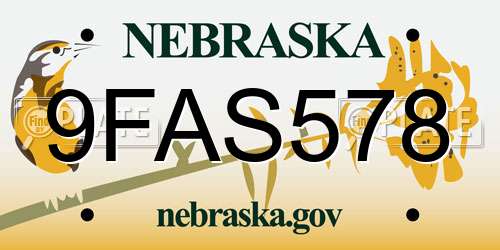 9FAS578 Nebraska License Plate
