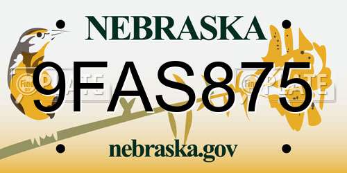 9FAS875 Nebraska License Plate